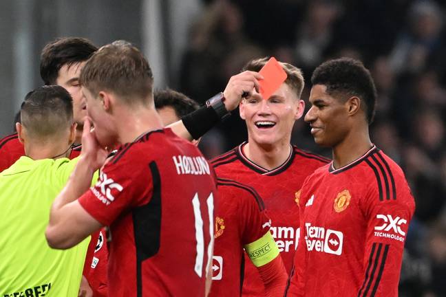 Marcus Rashford is sent off for Manchester United against FC Copenhagen (Credit: Getty)