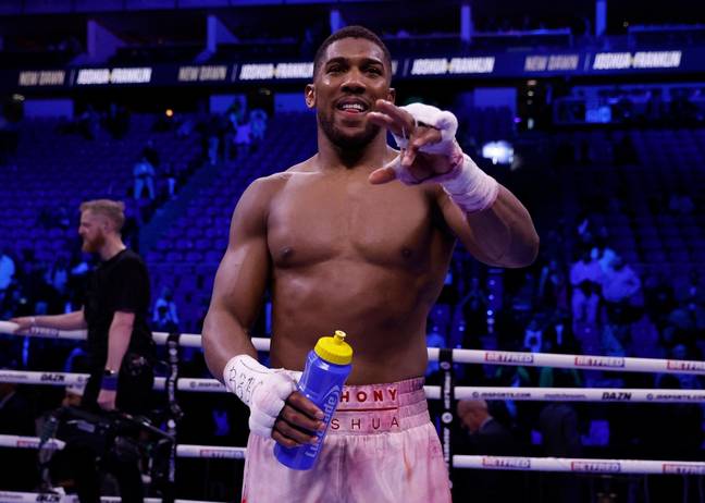 Anthony Joshua celebrates after beating Jermaine Franklin. Image: Alamy 