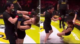 Mum knocks out son's 19-year-old ex-girlfriend in bizarre MMA cage fight